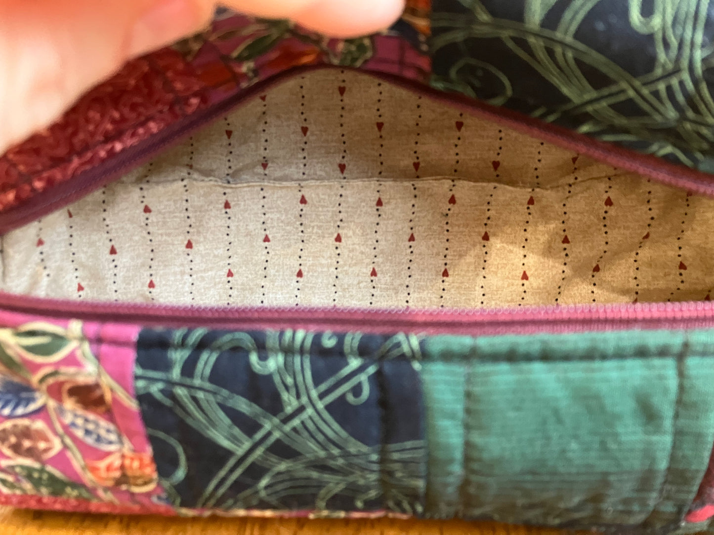 Vintage Patchwork Boxy Pouch Red, Green Black