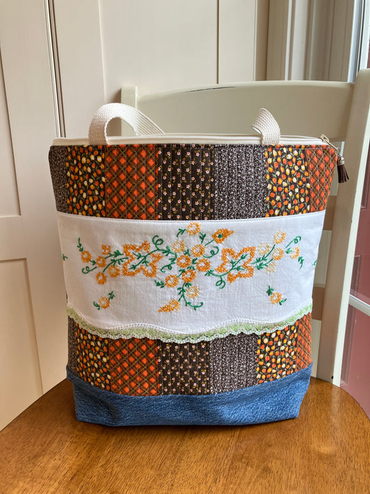 Vintage Fabric and Embroidery Zipper Tote
