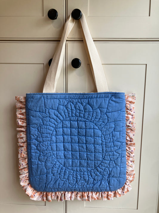 Orange Butterfly Vintage Quilt Ruffle Tote Bag