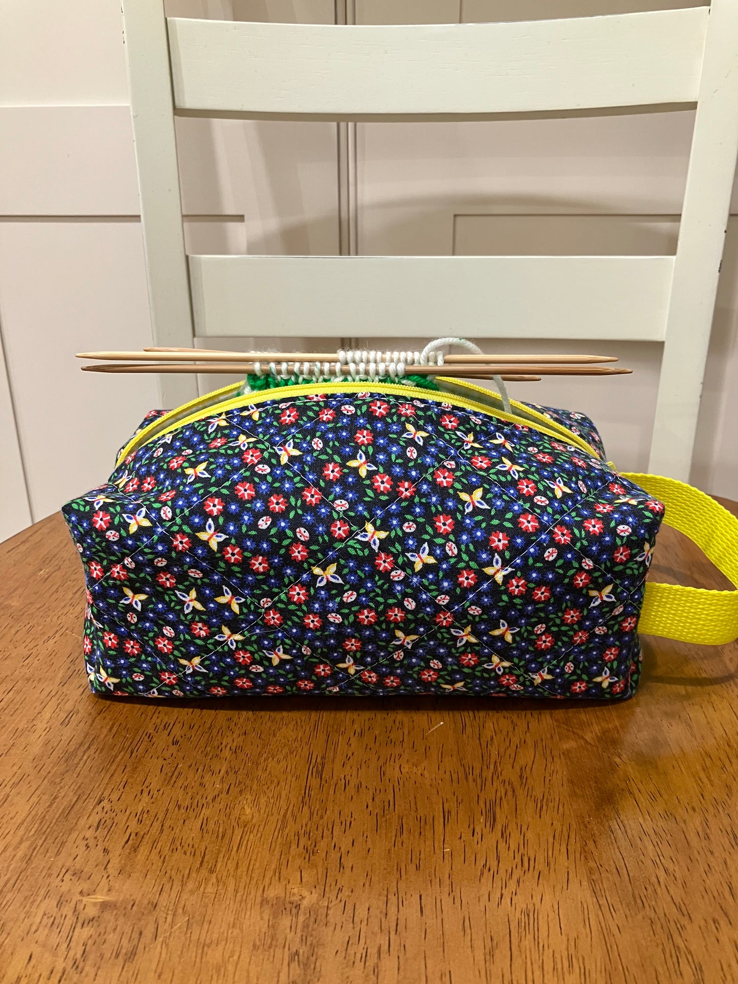Vintage Navy Ditsy Floral Quilted Box Bag