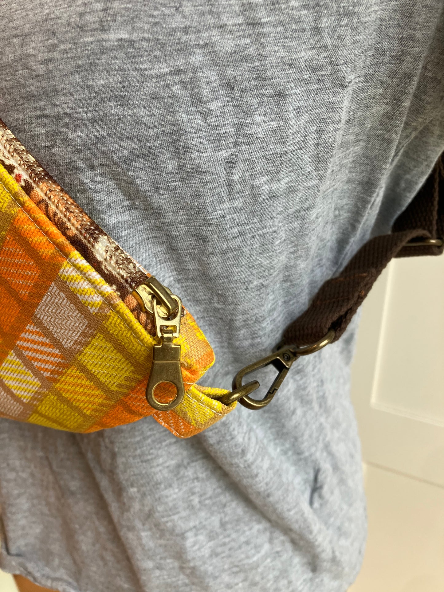 Vintage Orange and Yellow Plaid Cross Body Belt Bag