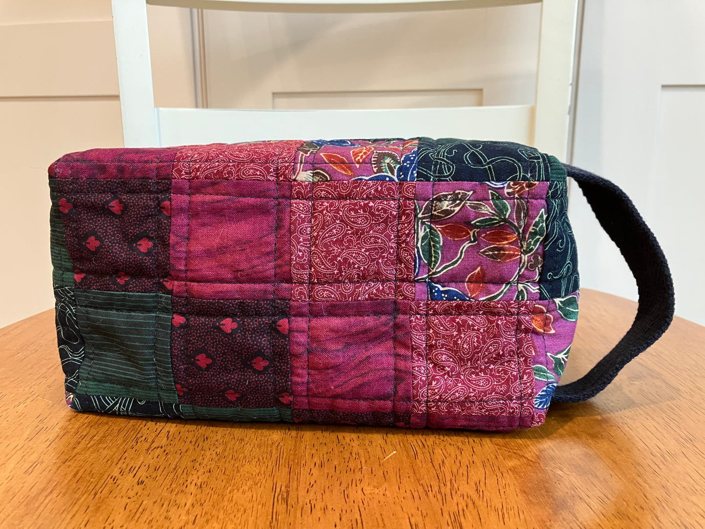 Vintage Patchwork Boxy Pouch Red, Green Black