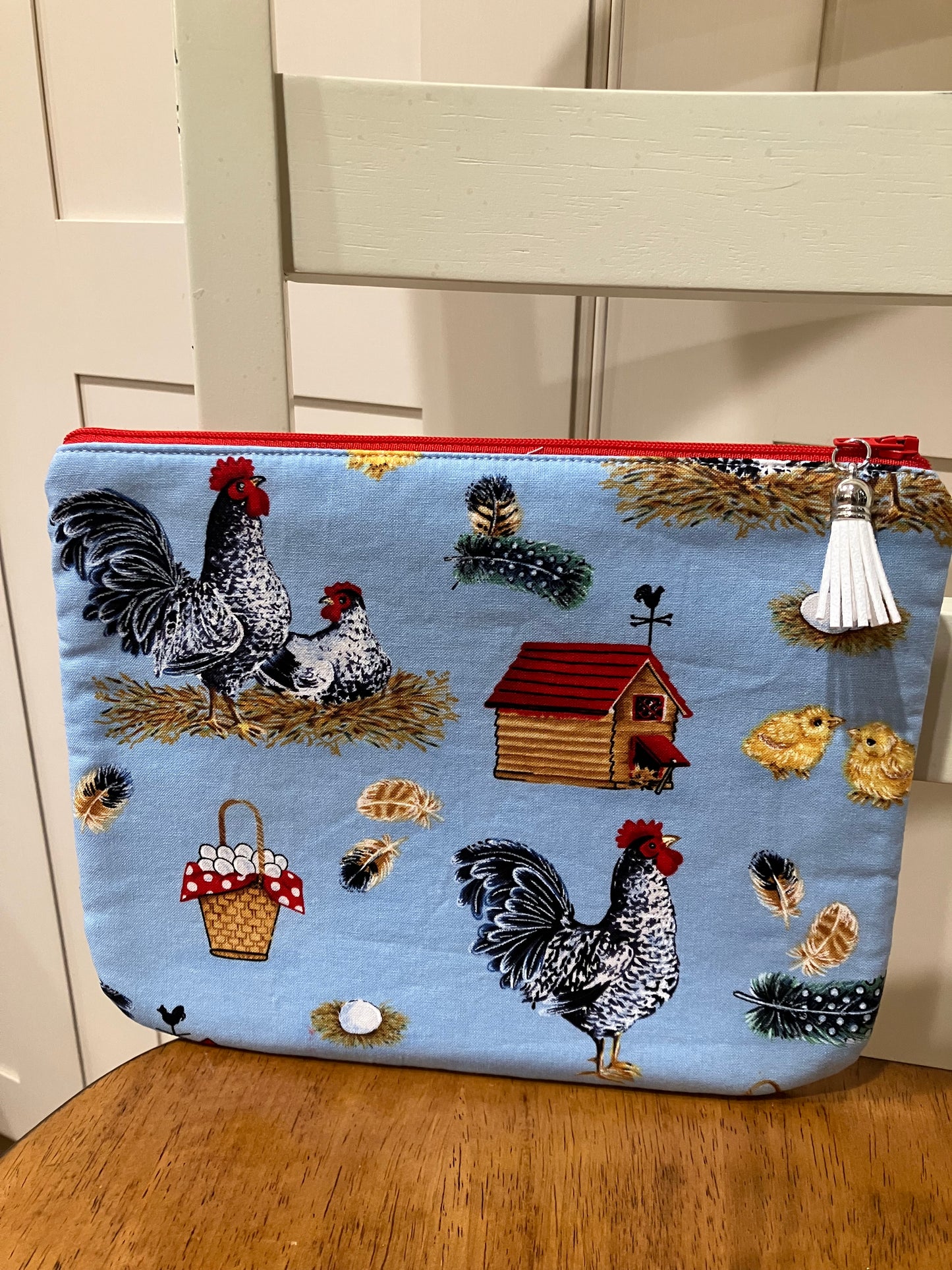 Chicken Farm Blue Zipper Pouch