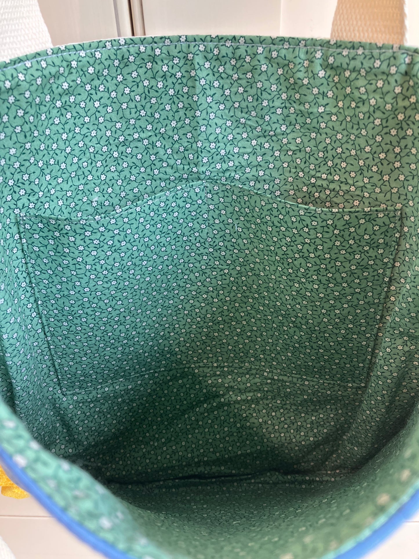 Blue and Purple Butterfly Vintage Quilt Ruffle Tote Bag