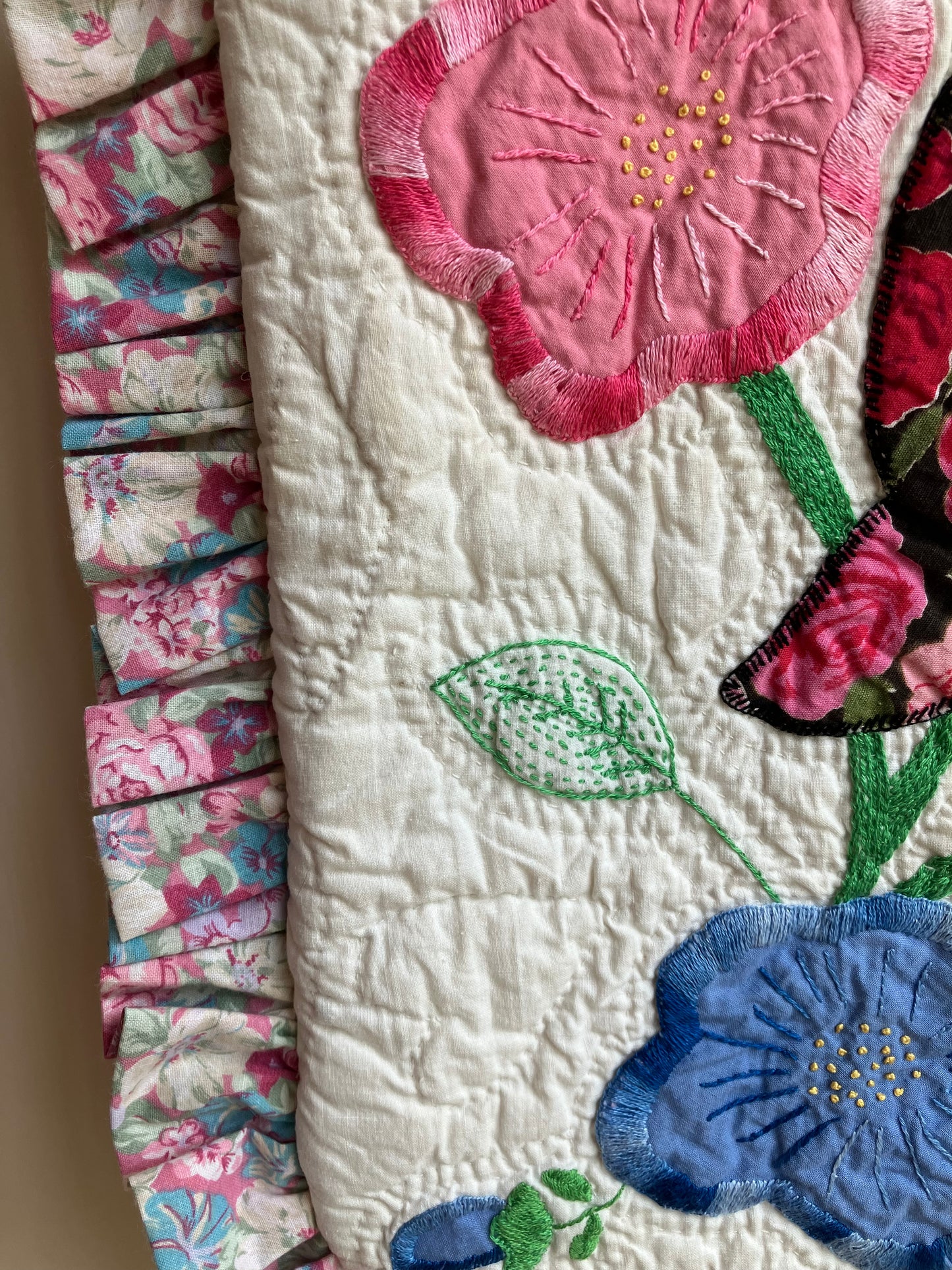 Black and Pink Butterfly Vintage Quilt Ruffle Tote Bag
