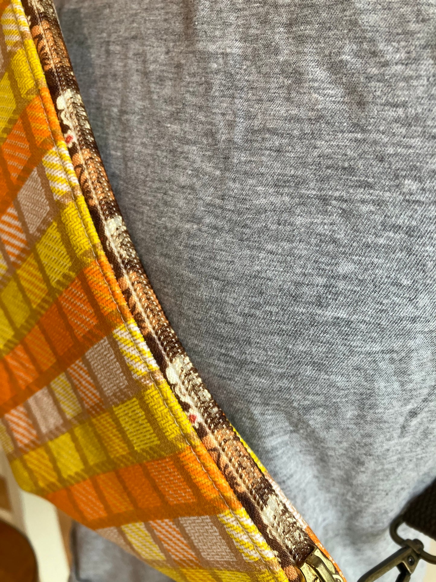 Vintage Orange and Yellow Plaid Cross Body Belt Bag