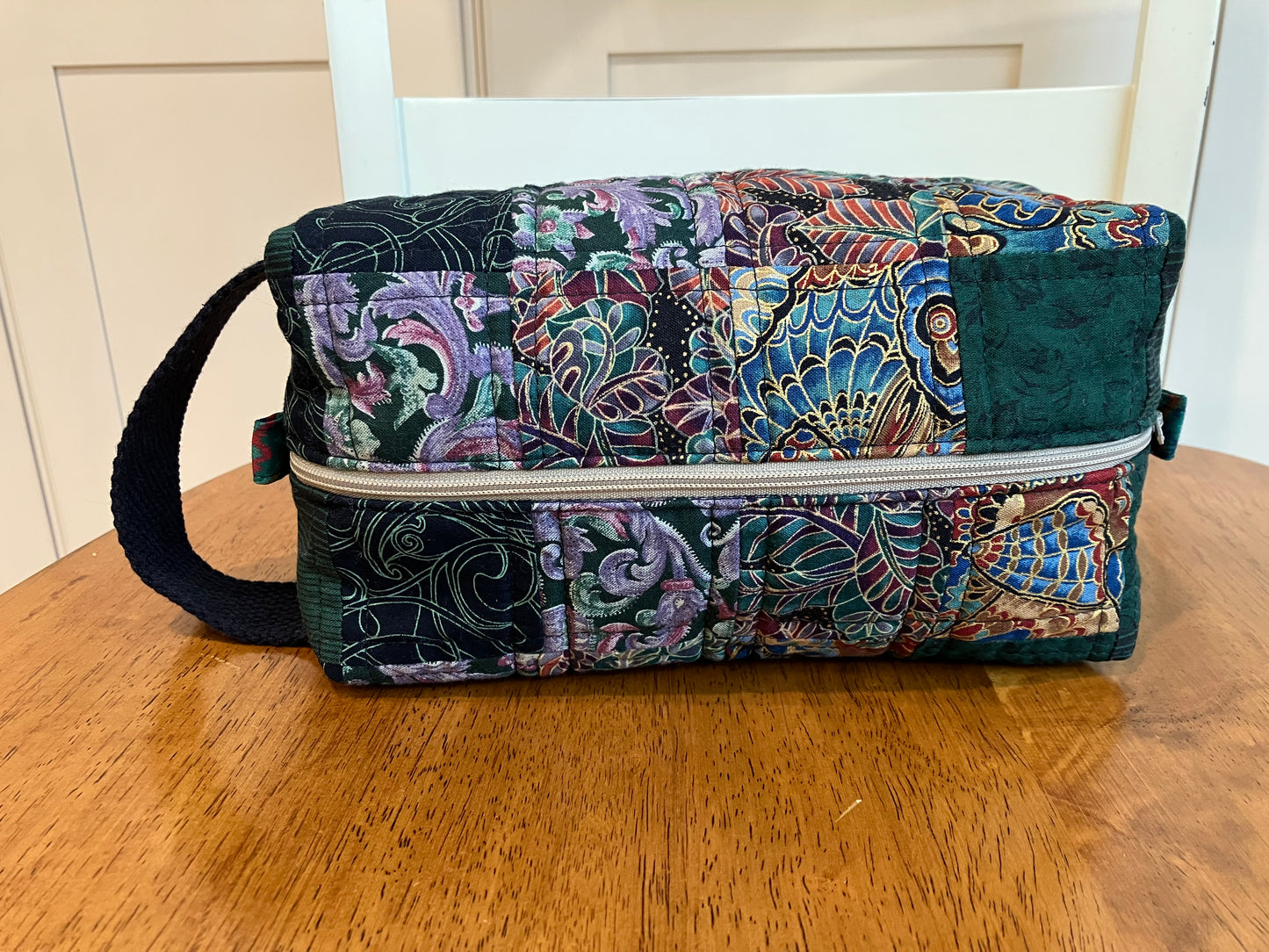 Vintage Patchwork Boxy Pouch Green, Black, Purple, Brown