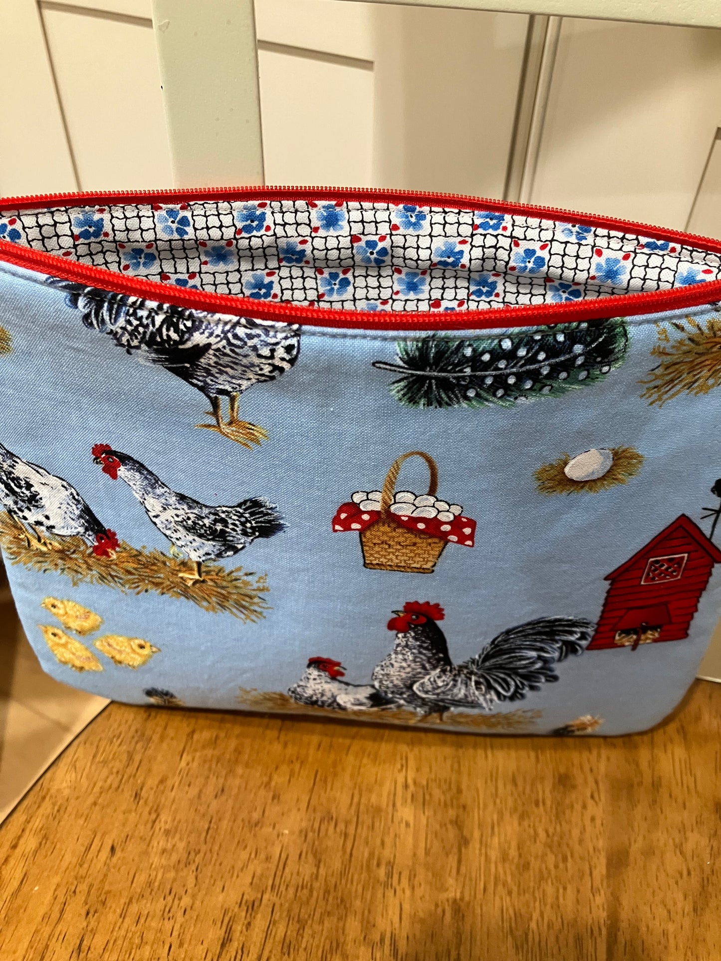 Chicken Farm Blue Zipper Pouch