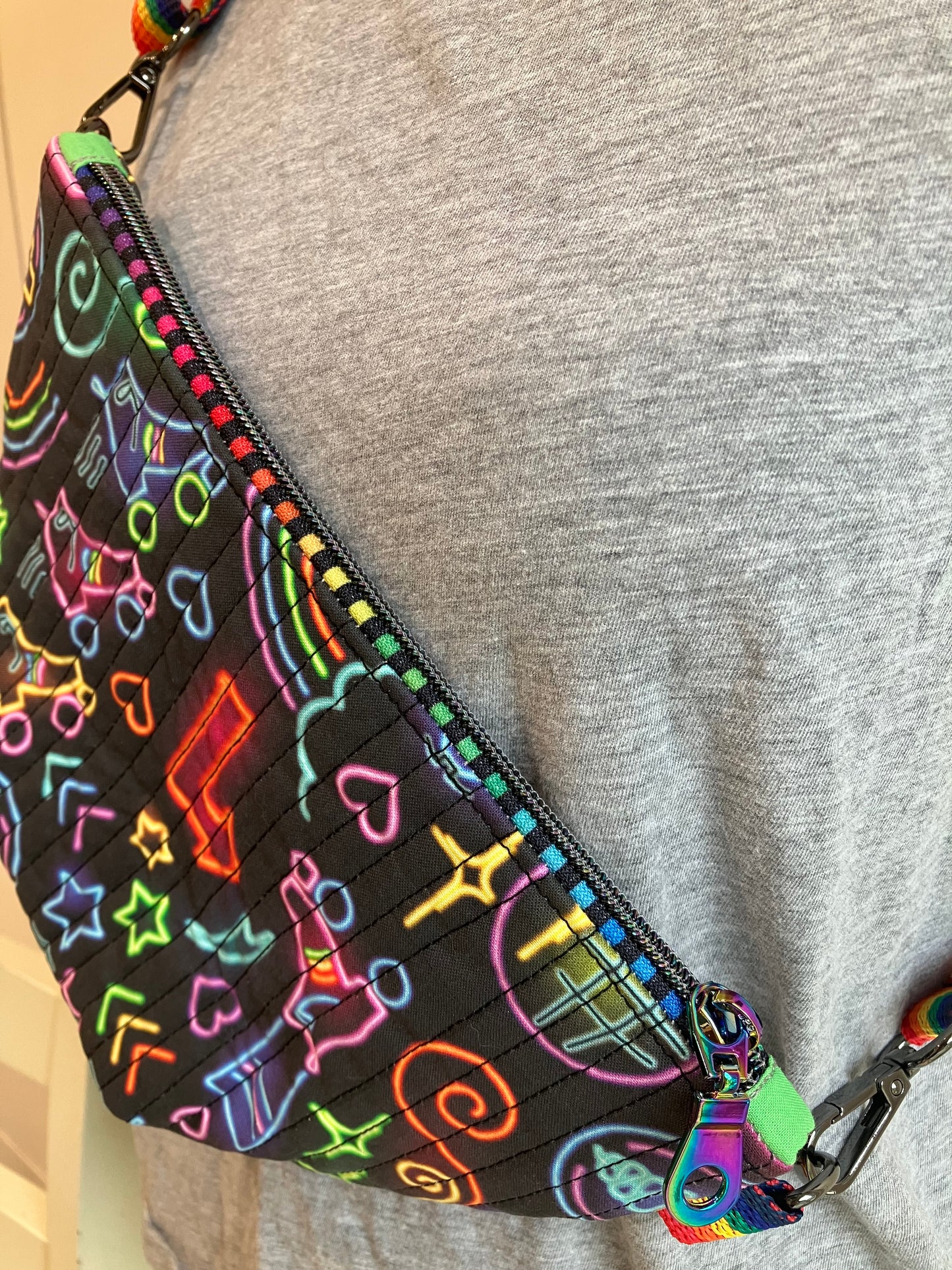 Neon Rainbow Roller Skate Cross Body Belt Bag