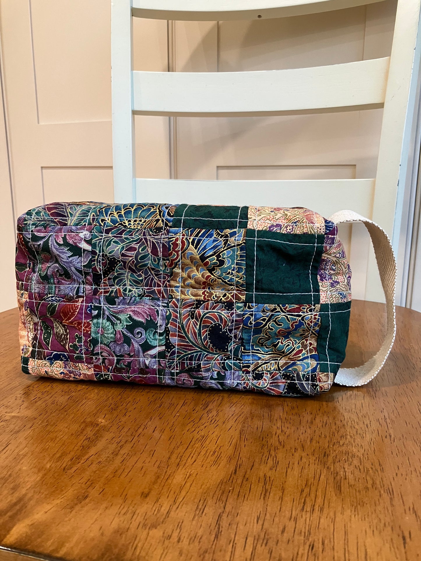 Vintage Patchwork Box Pouch Red,Green, Tan