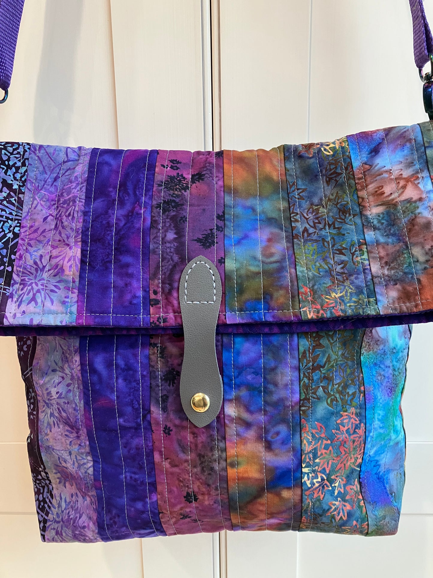 Purple Batik Quilted Crossbody Bag