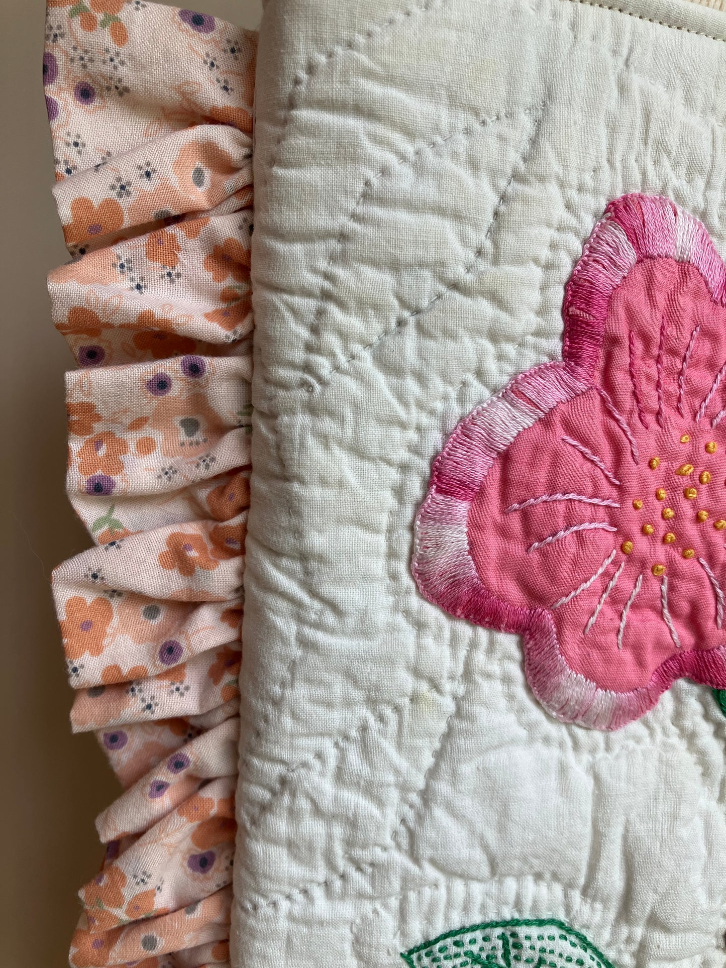 Orange Butterfly Vintage Quilt Ruffle Tote Bag