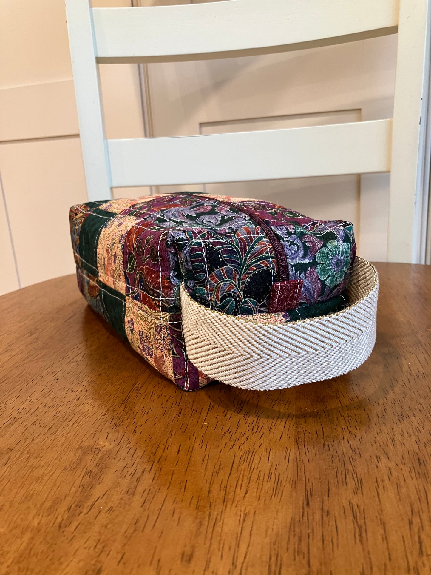 Vintage Patchwork Box Pouch Red,Green, Tan