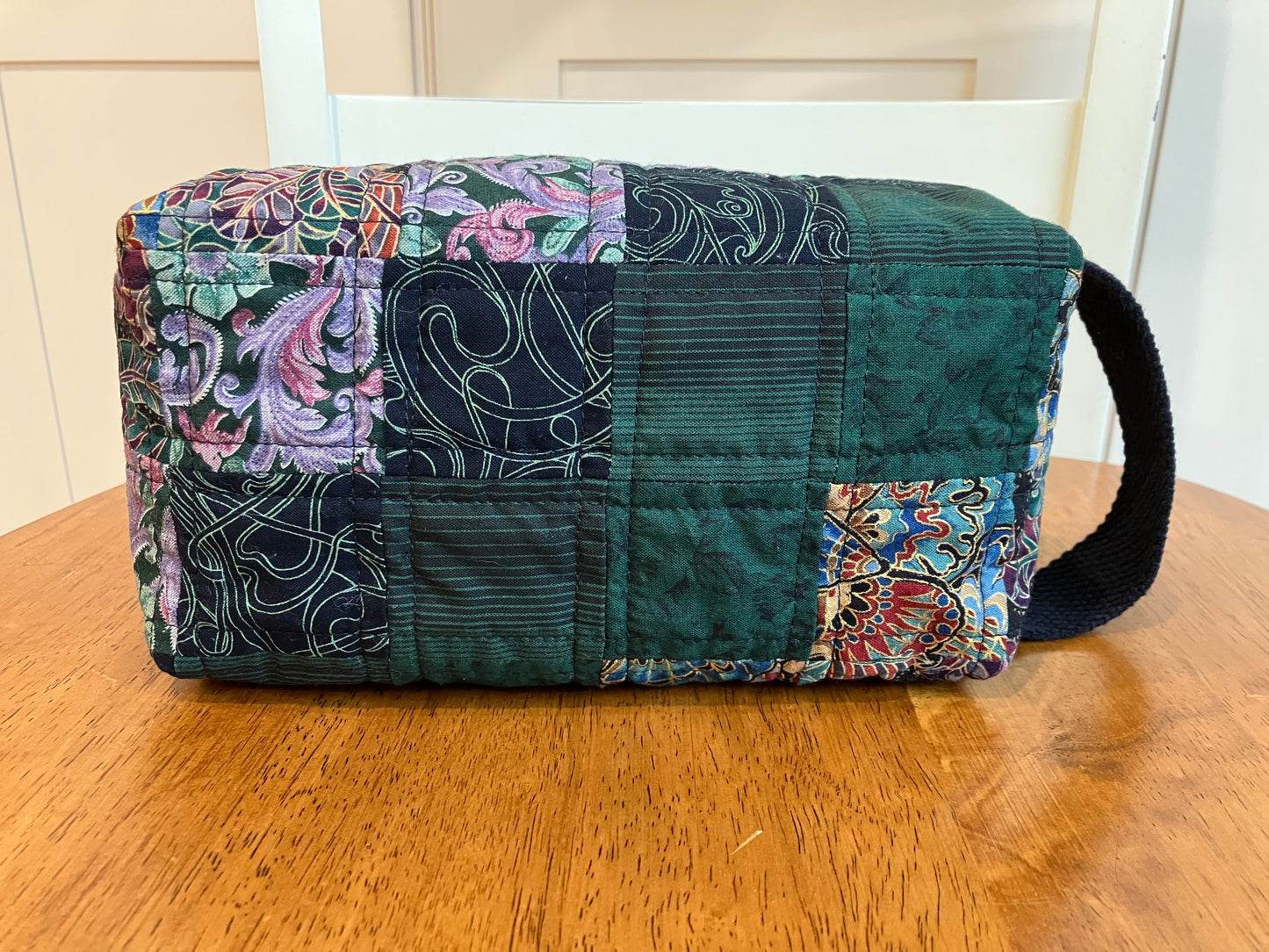 Vintage Patchwork Boxy Pouch Green, Black, Purple, Brown