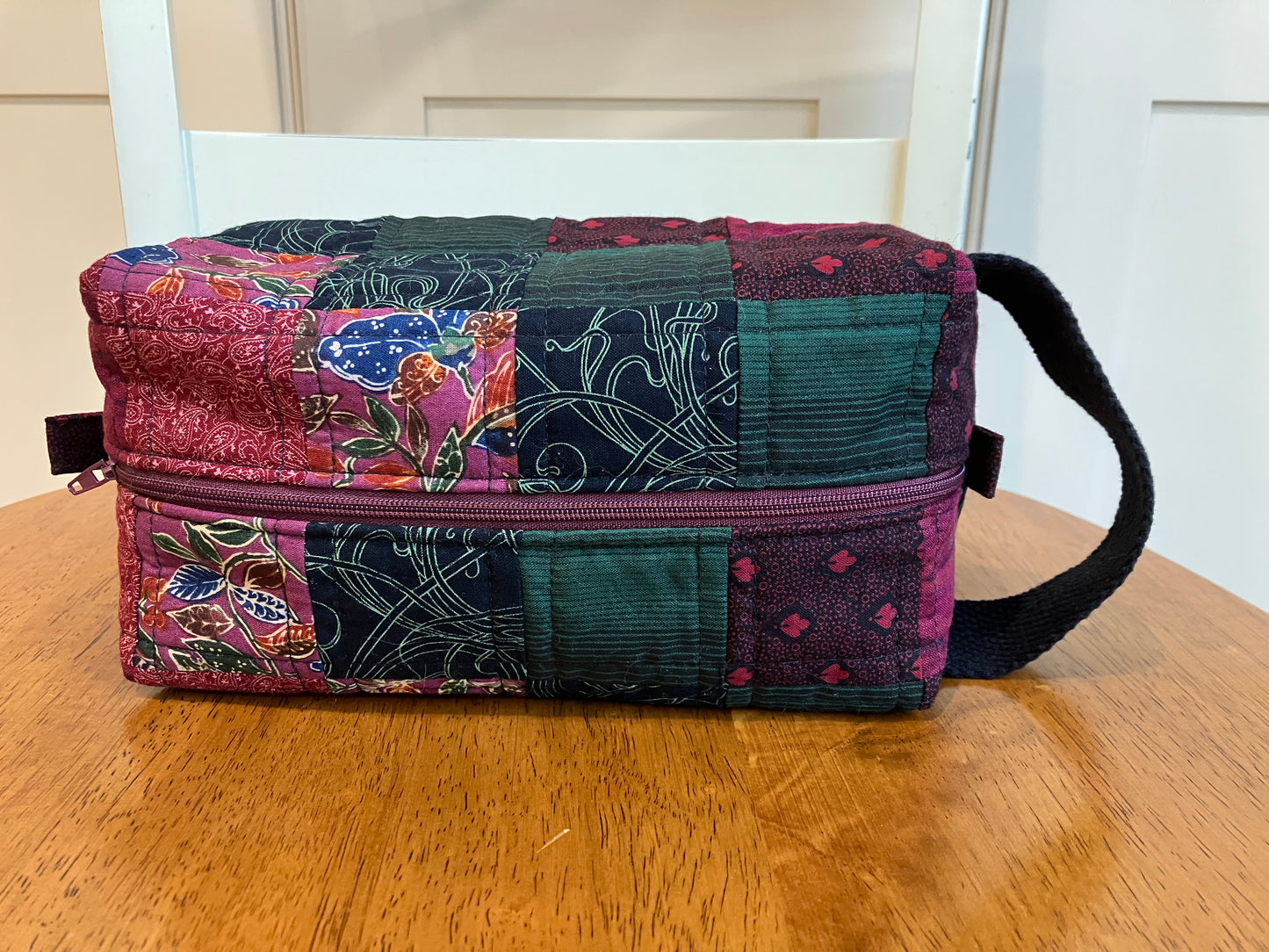 Vintage Patchwork Boxy Pouch Red, Green Black