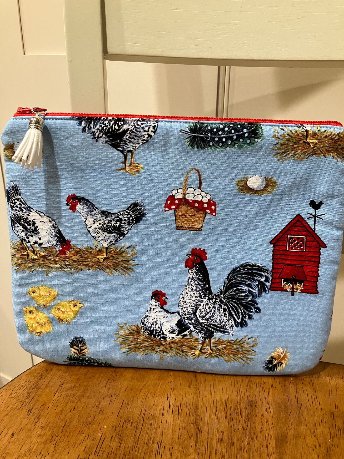 Chicken Farm Blue Zipper Pouch