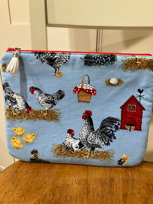 Chicken Farm Blue Zipper Pouch