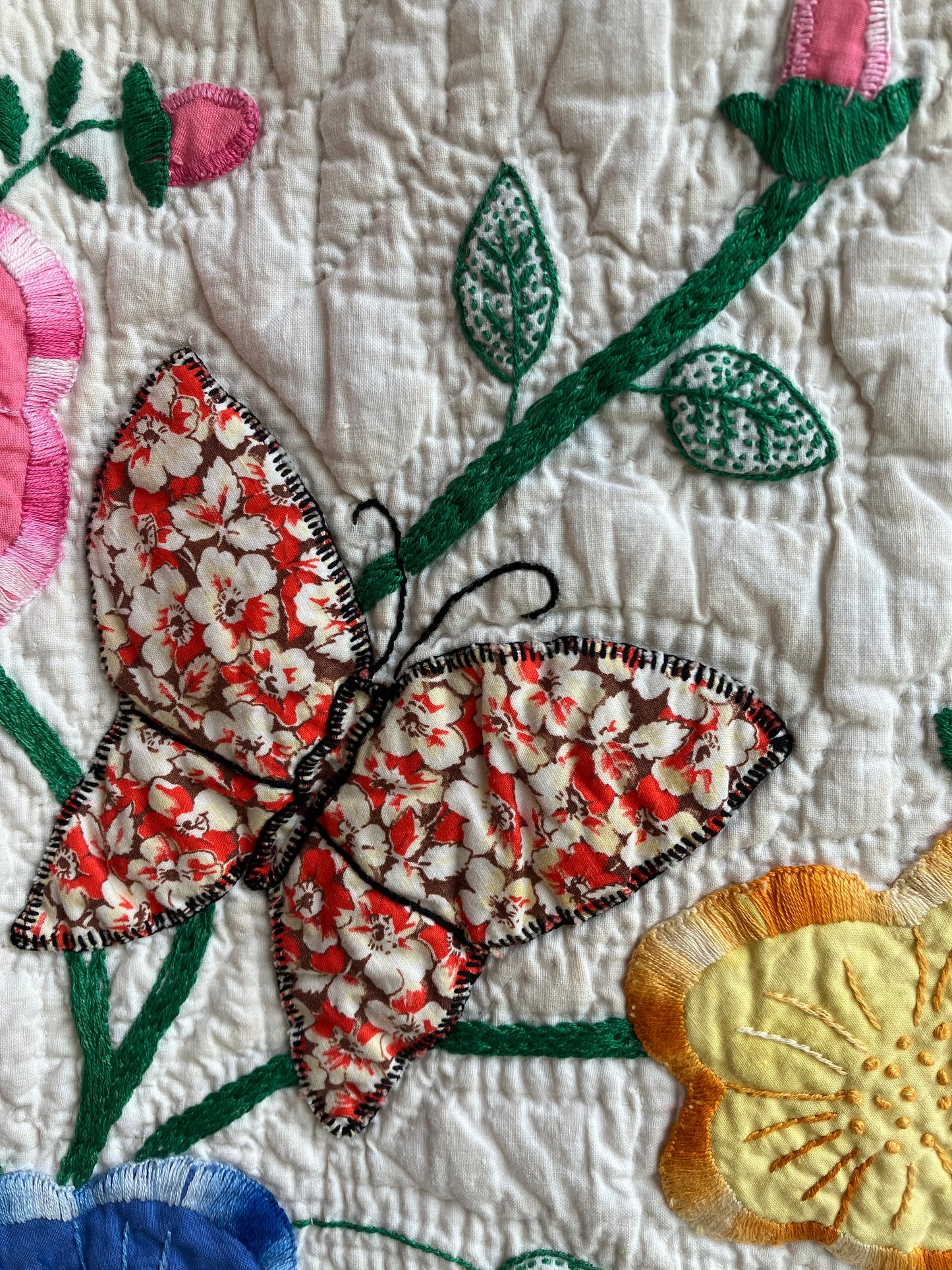 Orange Butterfly Vintage Quilt Ruffle Tote Bag