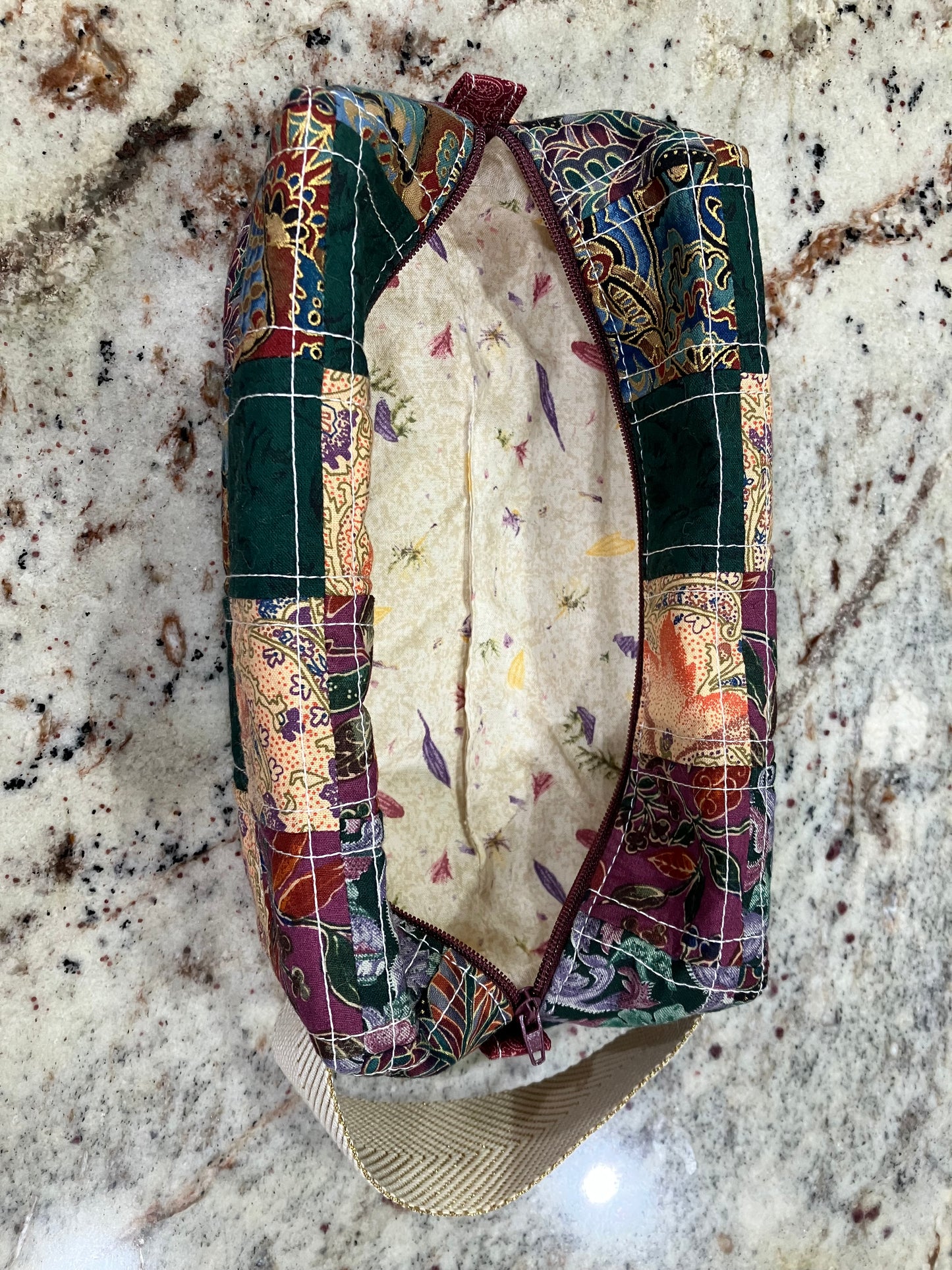 Vintage Patchwork Box Pouch Red,Green, Tan
