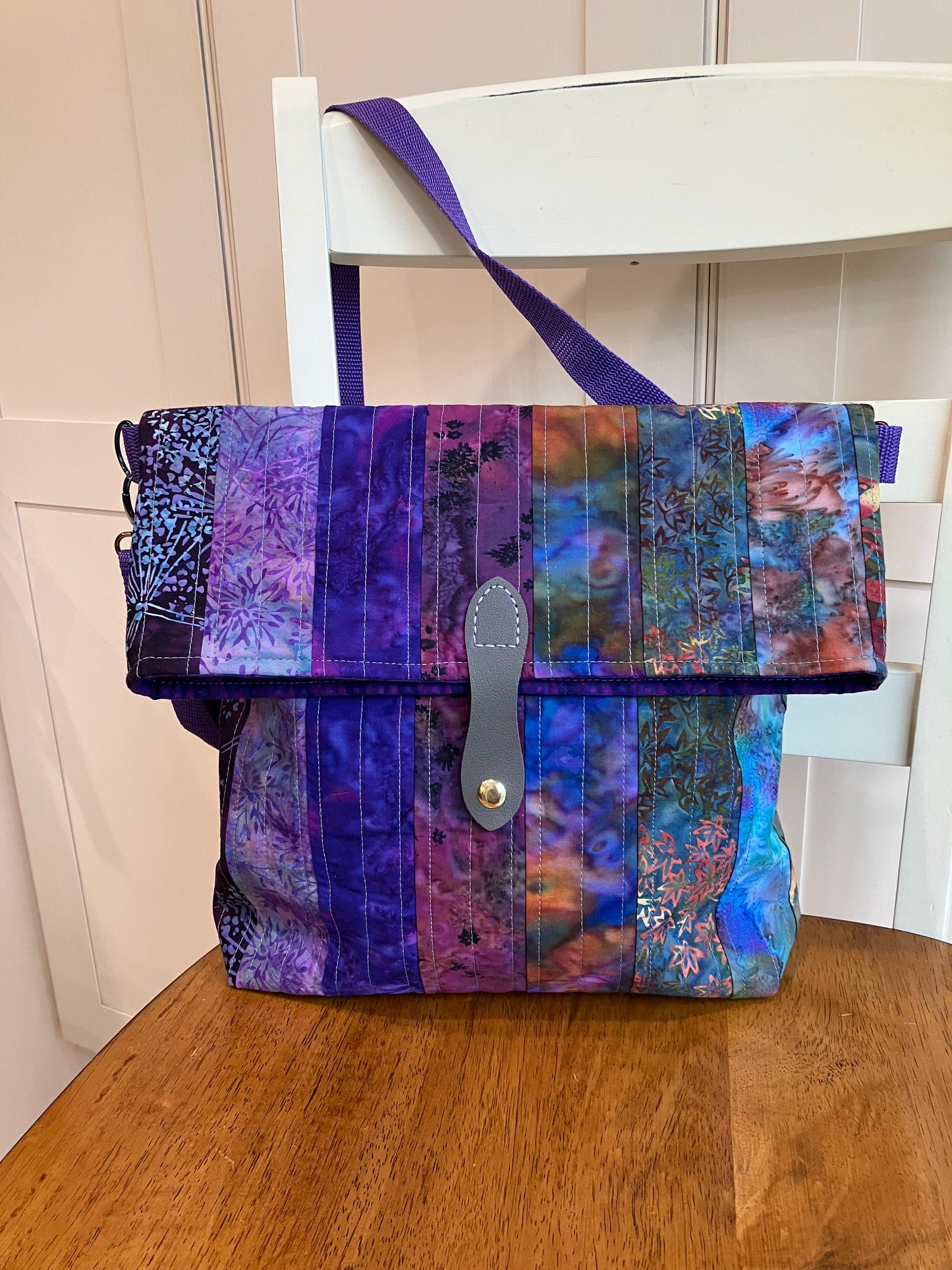 Purple Batik Quilted Crossbody Bag