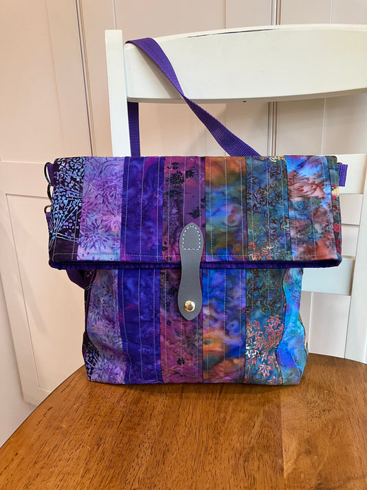 Purple Batik Quilted Crossbody Bag