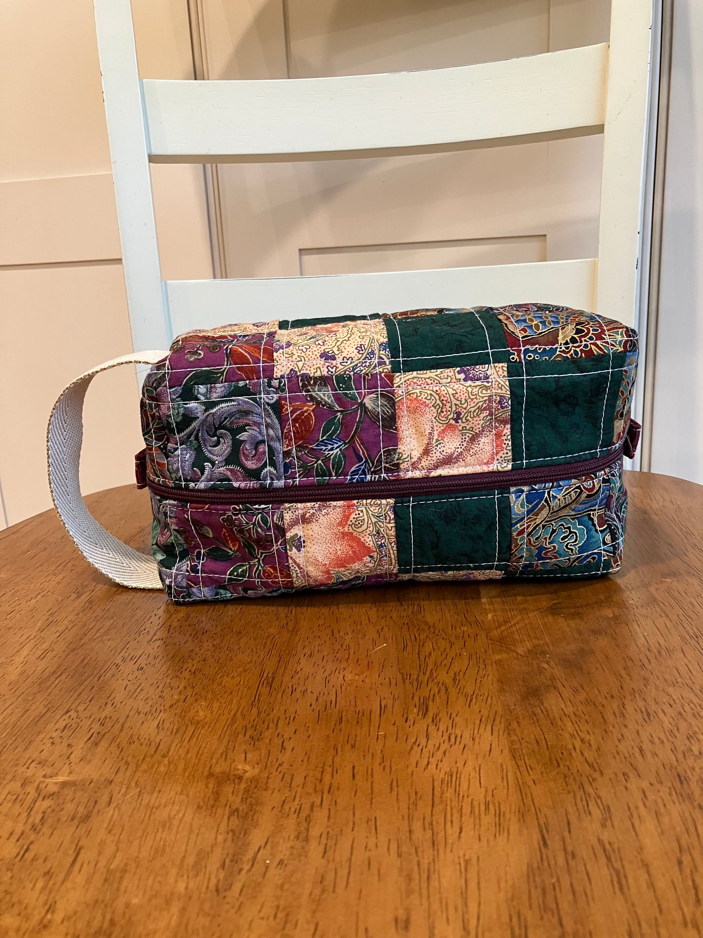 Vintage Patchwork Box Pouch Red,Green, Tan