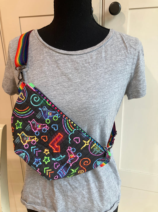 Neon Rainbow Roller Skate Cross Body Belt Bag
