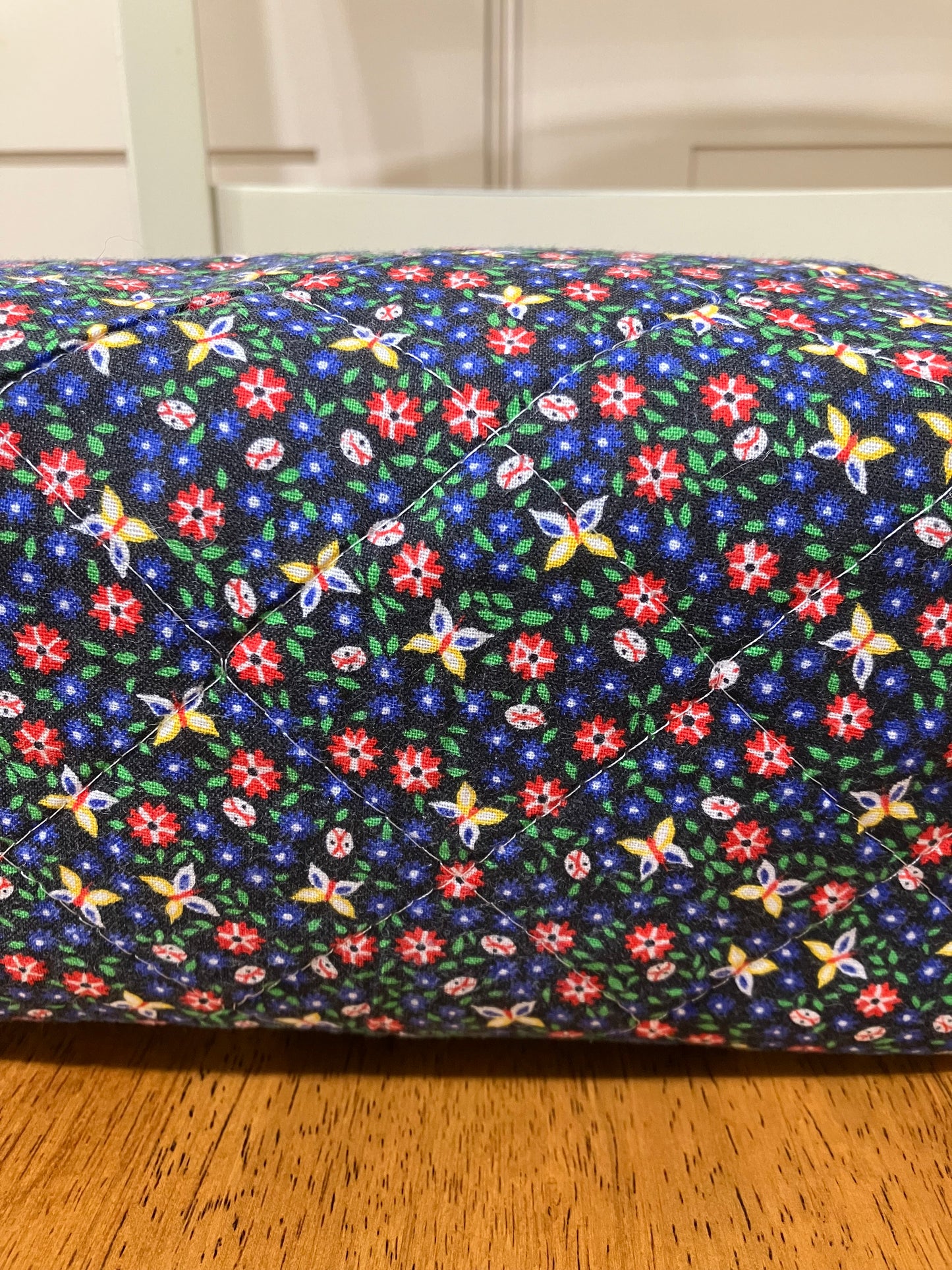 Vintage Navy Ditsy Floral Quilted Box Bag
