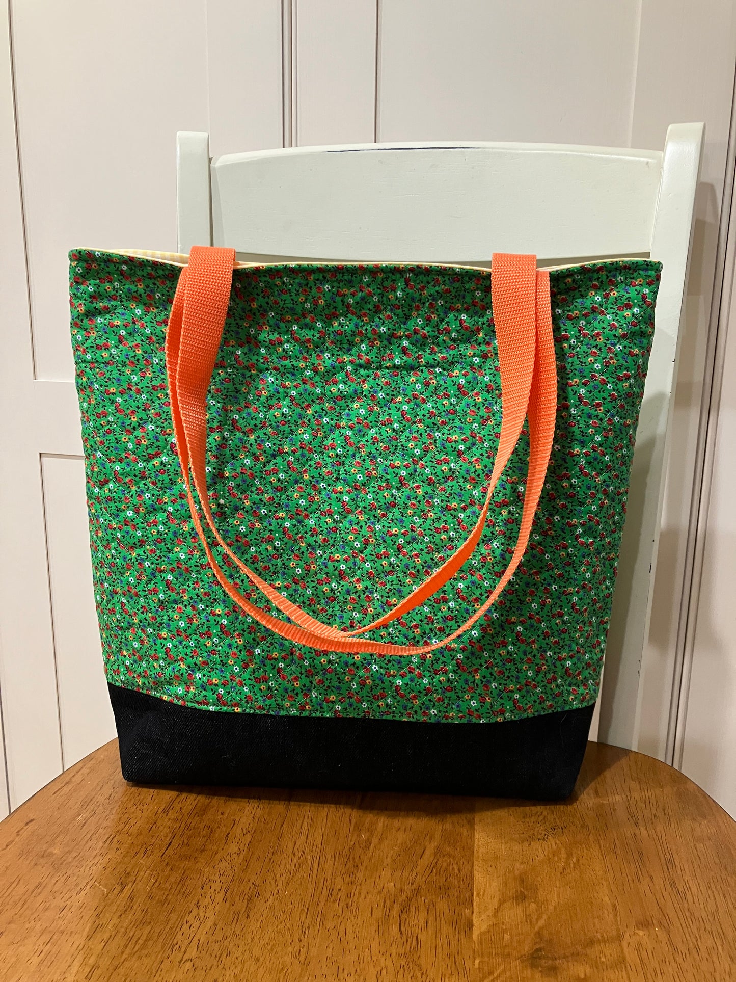 Vintage Green Ditsy Floral Quilted Tote Bag