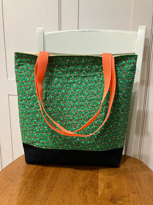 Vintage Green Ditsy Floral Quilted Tote Bag