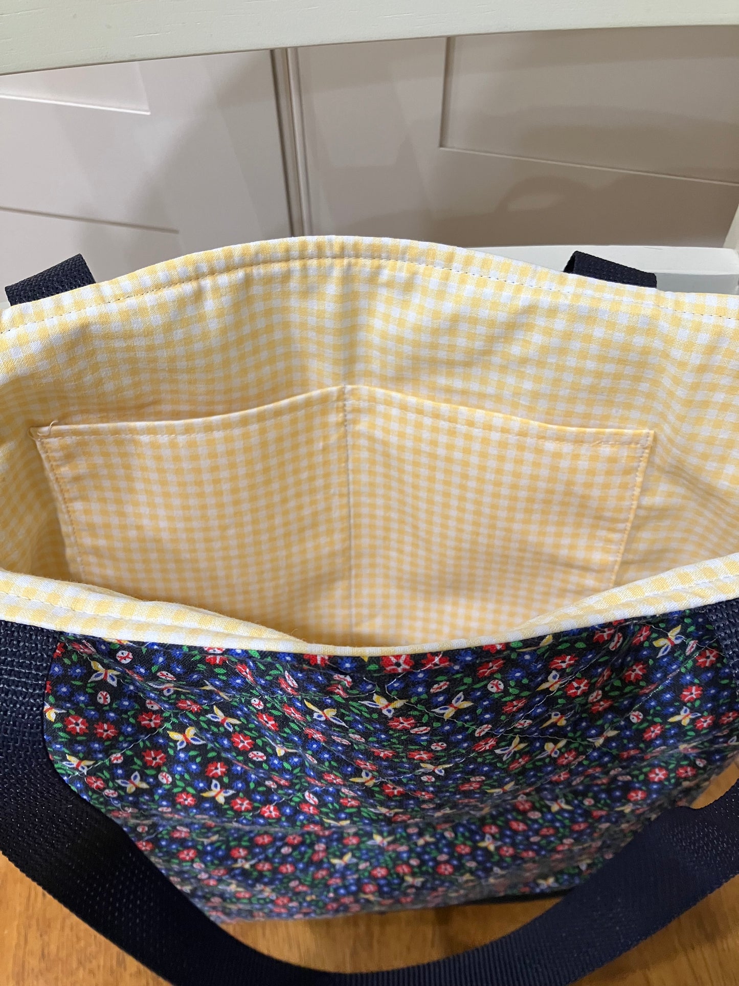 Vintage Navy Ditsy Floral Quilted Tote Bag