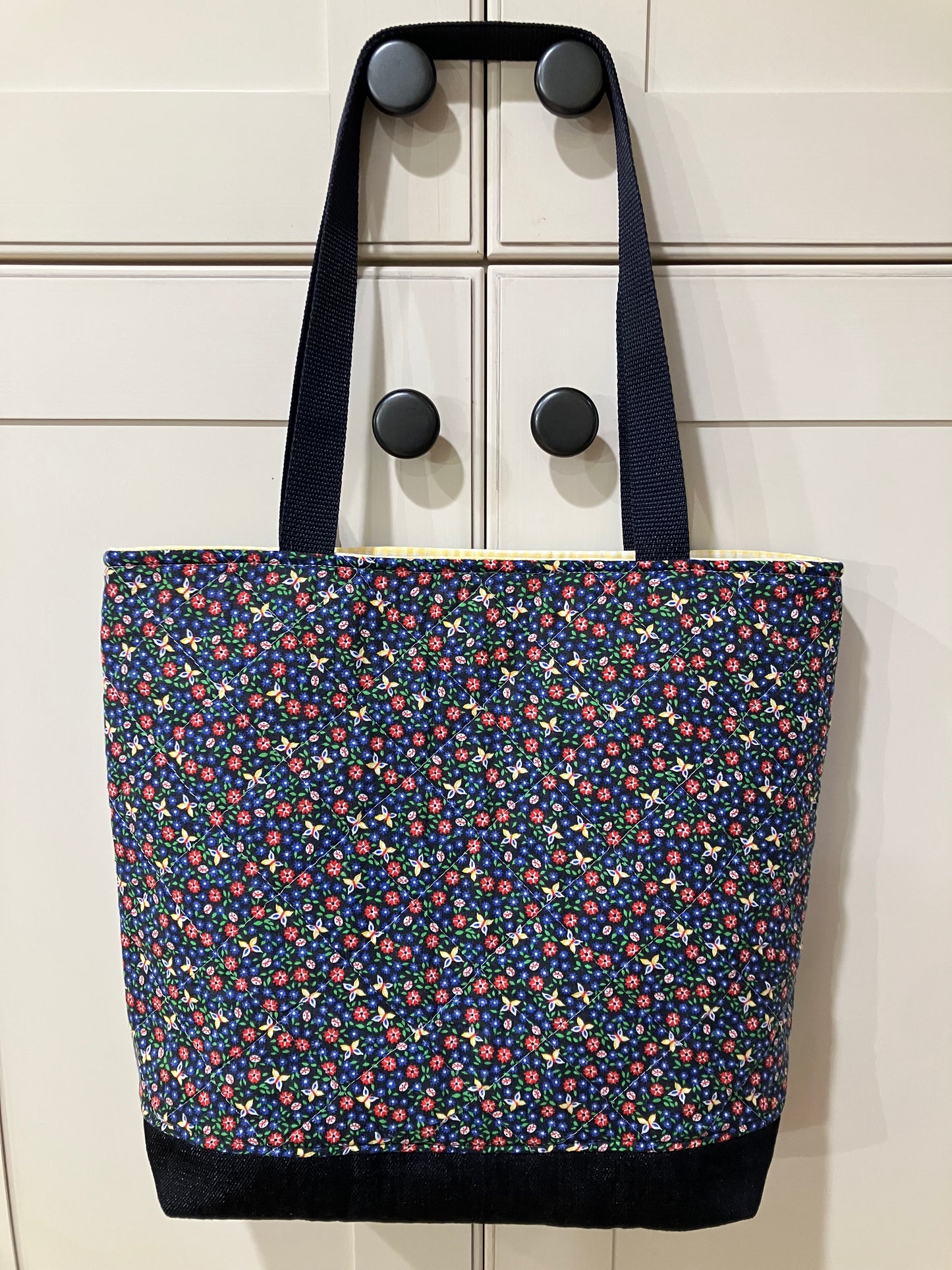 Vintage Navy Ditsy Floral Quilted Tote Bag