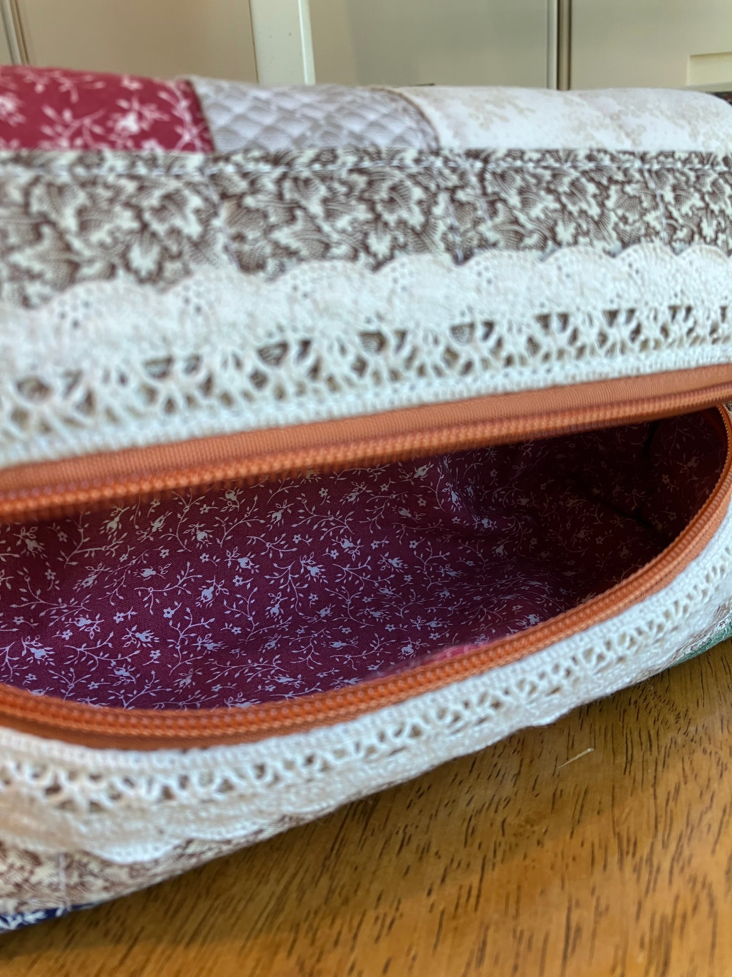 Quilt Block and Lace Trim Boxy Bag no. 3